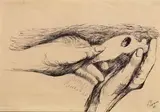 Henry Moore, Hands Holding Bone II, 1981, penna on paper