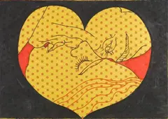 Cesare Tacchi, Il bacio di Bond, 2007, tappezzeria imbottita dipinta applicata on panel
