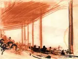 Pietro Annigoni, Al bar, sanguigna and inchiostro on paper