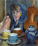Paulo Ghiglia, La ragazza del violino, oil on canvas