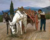 Ottorino Bicchi, La sosta, oil on compensato
