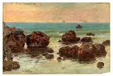 Oreste Costa, Scogli, oil on panel