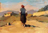 Contadina by Carlo Domenici, oil on compensato, offered Apr 2013