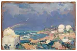Teodoro Wolf Ferrari, Paesaggio a Tripoli, 1925, oil on cardboard