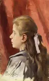 Tito Lessi, Profilo di giovanetta, oil on panel