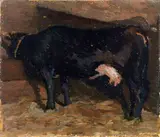 Giovanni Malesci, Mucca alla mangiatoia, 1915, oil on cardboard