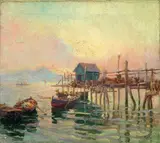 Nicolas De Corsi, Marina con pescatori a Napoli, oil on canvas