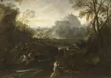 Paesaggio con frati in preghiera by Antonio Francesco Peruzzini e Alessandro Magnasco, oil on canvas, offered Apr 2013