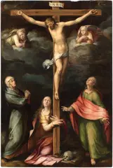Marcello Venusti, Crocifissione con la Madonna, la Maddalena e San Giovanni, oil on panel