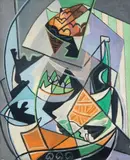 Gino Severini, Vaso verde su tavolino nero, 1948, oil and mixed media on canvas
