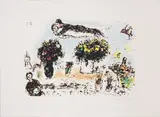 Marc Chagall, Le Peintre aux trois Bouquets, 1982, lithograph a colori. es.