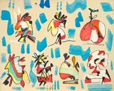 Sergio Dangelo, The happy garden, mixed media and collage on canvas