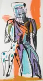 Sandro Chia, Uomo con cane, 1989, tempera and pastelli on paper applicata on canvas