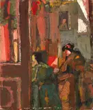 Gianni Vagnetti, Interno con figure, 1949, oil on faesite
