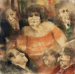 Composizione by Remo Squillantini, mixed media on canvas, offered Oct 2012