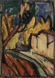 Guido Ferroni, Donna sul fiume, oil on cardboard