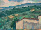 Pietro Bugiani, Paesaggio con casolare, oil on cardboard