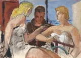 Anton Luigi Gajoni, Composizione (Figure al mare), 1950, oil on cardboard