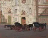 Adriano Basagni, Piazza del Duomo a Firenze, oil on panel