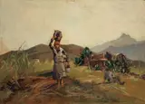 Contadina by Carlo Domenici, oil on faesite, offered Oct 2012