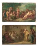 Coppia di bozzetti per scene storiche by detto il Piccio Giovanni Carnovali, oil on card applicato on compensato, offered Oct 2012