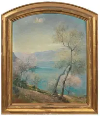 Alfonso Corradi, Lago, oil on faesite