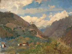 Cesare Tallone, Valle nelle Prealpi Orobiche, oil on compensato