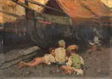 Bimbi al sole by Salvatore Balsamo, oil on cardboard, offered Oct 2012
