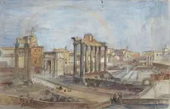 Vincenzo Marchi, Veduta del Foro romano, tempera on paper