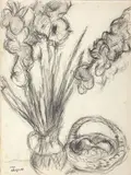 Marc Chagall, Vaso con fiori, pencil grassa on paper