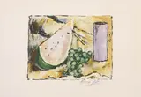 Ardengo Soffici, Vaso viola, cocomero e uva, 1963, lithograph a colori