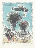Marc Chagall, Bouquets au ciel bleu, 1984, lithograph a colori