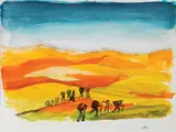 Renato Guttuso, Contadini siciliani, watercolour and collage on paper