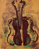 Arman, Senza titolo, 2004, violoncello sezionato and acrylic on canvas tesa on panel