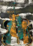 Arman, Senza titolo, 2004, acrylic and violoncello sezionato on canvas tesa on panel