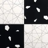 François Morellet, 3 trames strip-teasing (0°-30°-60°) 4 fois noir et blanc, 2008, acrylic on canvas tesa on panel