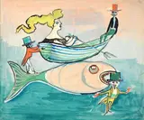 Mino Maccari, La navigatrice, 1959, tempera on paper applicata on canvas