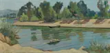 Giotto Sacchetti, L'Arno alle Sieci, 1932, oil on canvas applicata on cardboard