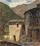 Case rustiche in Versilia by Giovanni Lomi, oil on panel, offered Apr 2012