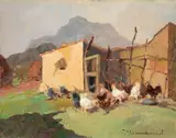 Pollaio by Carlo Domenici, oil on faesite, offered Apr 2012