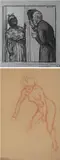 René-Xavier Prinet, Lotto unico di due disegni «Saluto» e «Studio di nudo femminile», charcoal and rialzi a biacca on paper grigia («Saluto»)