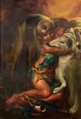 Bambina con cane by Mattia Traverso, oil on canvas, offered Apr 2012