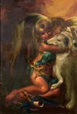 Mattia Traverso, Bambina con cane, oil on canvas