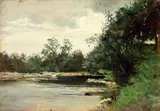 Lorenzo Delleani, Paesaggio lacustre, oil on panel