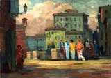 Chiacchiere lungo i fossi, Livorno by Renato Natali, 1930, oil on compensato, offered Apr 2012