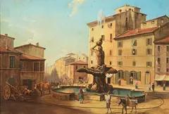 Gustaf Wilhelm Palm, Piazza Barberini a Roma, 1879, watercolour on paper