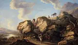 Pandolfo Reschi, Paesaggio roccioso con viandanti, oil on canvas