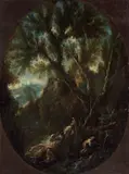 Paesaggio con monaci by Antonio Francesco Peruzzini e Alessandro Magnasco, oil on canvas, offered Apr 2012