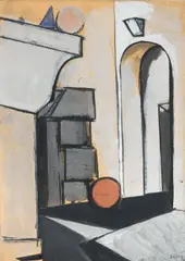 Interno metafisico by Mario Sironi, tempera on paper applicata on canvas, offered Dec 2011