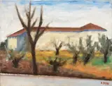 Paesaggio con alberi e casa by Ottone Rosai, 1955, oil on canvas, offered Dec 2011